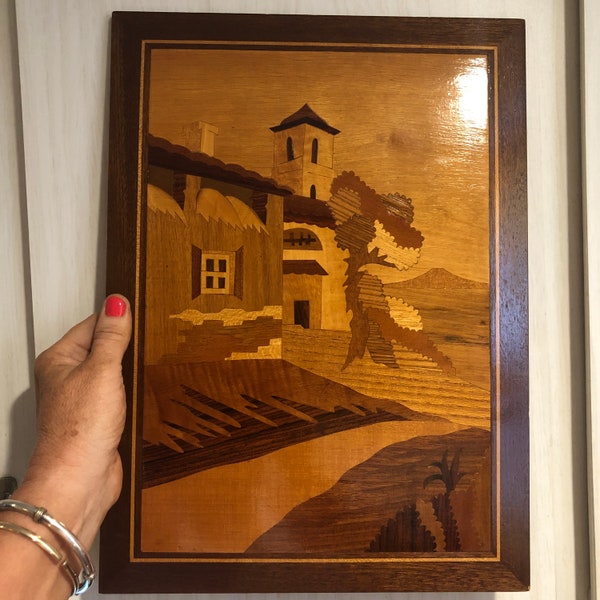 Vintage Sorrento Inlaid Marquetry Landscape Plaque from Italy/Free Shipping!