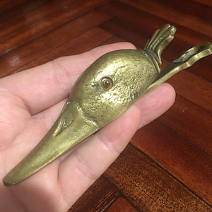 Vintage Brass Duck/Goose/Glass Eye Paper Clip/Letter Holder/Free Shipping!
