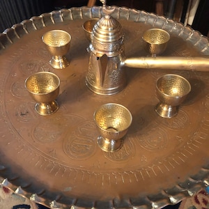 Vintage Brass Turkish Coffee Pot with Six Cups/Free Shipping!