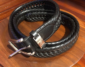 Vintage Black Leather Braided Nautica Belt/Braided Leather Belt/Free Shipping! #65052124