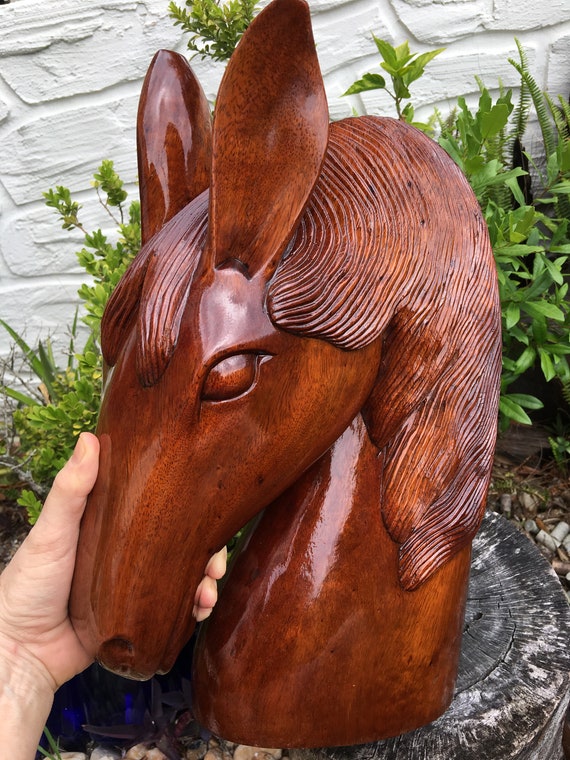 Solid Mahogany Horse Head Carving/wood Carving/free Shipping 