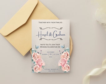 Vintage Eleganz Hochzeitseinladung & Empfang Karten Set | Canva Template | Rustikaler Charme und klassisches Design