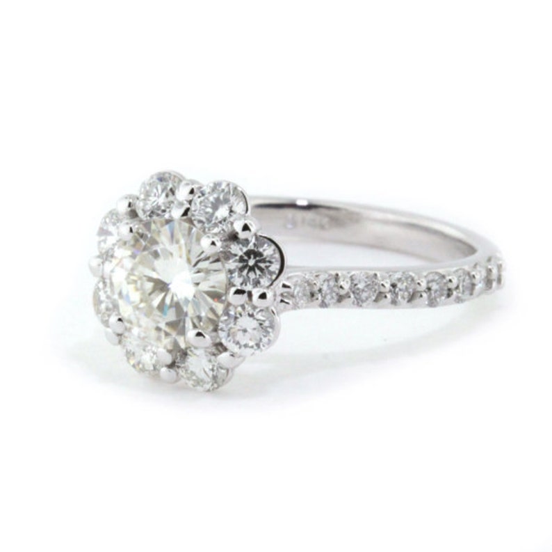 Flower engagement ring diamond halo setting moissanite center Etsy