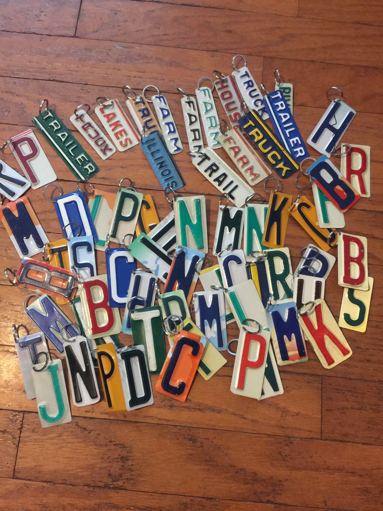 License plate letter keychains Etsy