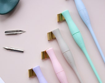 Portapenne obliquo dritto e obliquo. Portapenne moderno per calligrafia. Rame. Oro. Rosa. Menta. Argento. Rosa cipria.