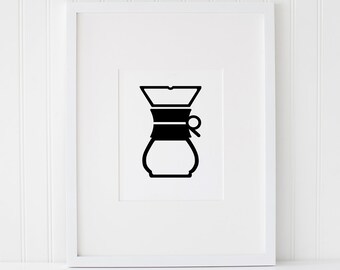 Chemex Coffee Pot INSTANT DOWNLOAD Printable Art, Coffee Printables, Brew Coffee Print, Coffee Printable, Coffee Artwork, Chemex Print