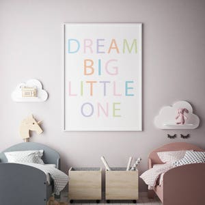 Dream Big Little One, Large Poster Print, 24x36, Nursery Printable, Baby Room Art Poster, Baby Poster, Kids Printable, Playroom Poster, Kids image 1