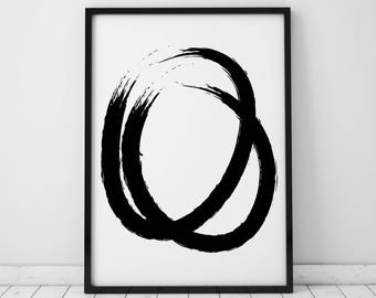 Zwart-wit Minimalist cirkel INSTANT DOWNLOAD Art, afdrukbare kunst, abstracte kunst, Abstract afdrukbare, Art Print, zwart-wit