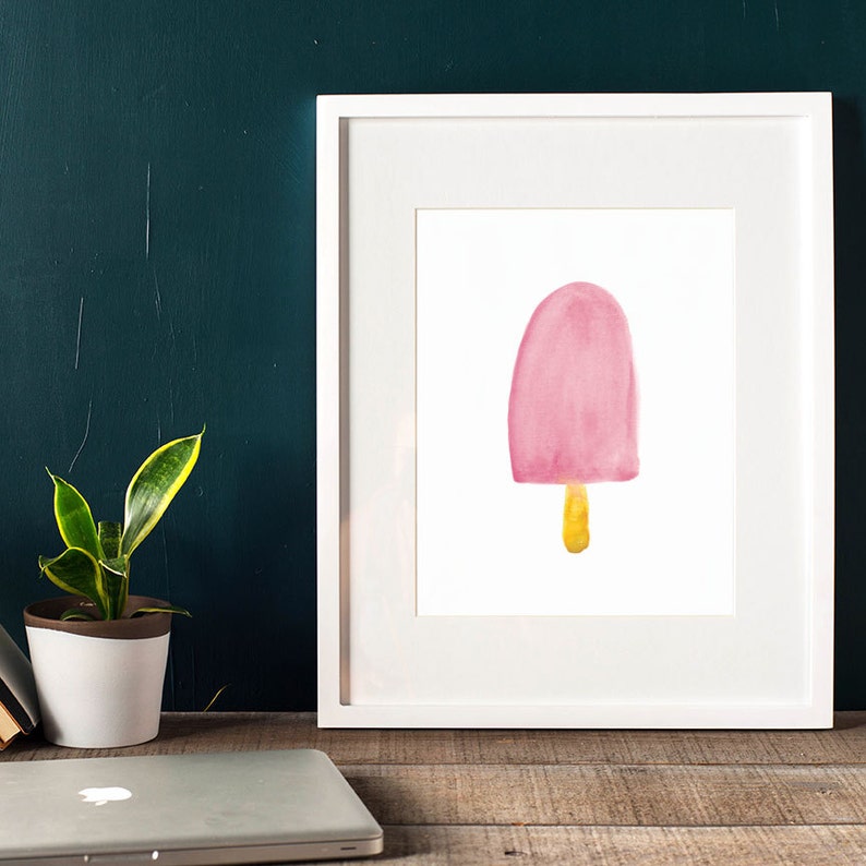 Watercolor Popsicle INSTANT DOWNLOAD Art, Watercolor Printables, Pink Art, Summer Print, Instant Download Printable Art, Popsicle, Printable image 3