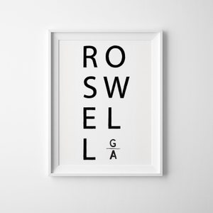 Roswell Georgia Printable Art, Roswell Poster, Georgia Art, Art Print, Wall Poster, Printable Roswell Art, Black and White