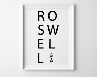 Roswell Georgia Printable Art, Roswell Poster, Georgia Art, Art Print, Wall Poster, Printable Roswell Art, Black and White