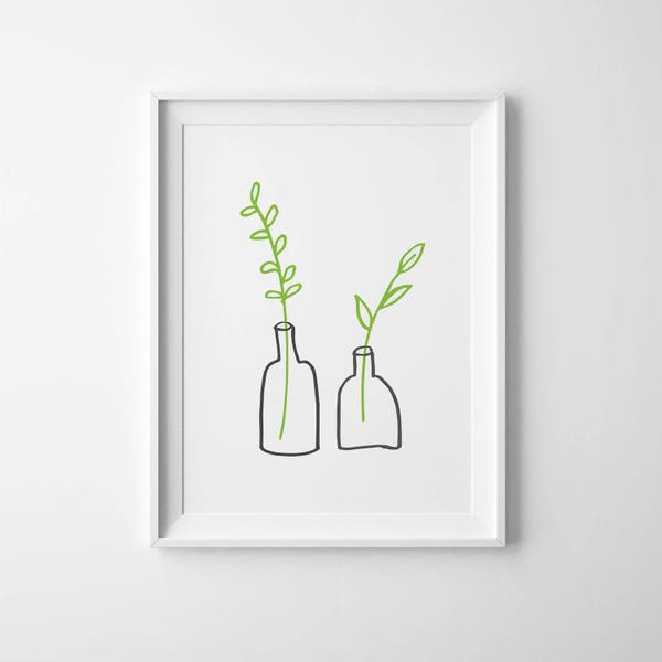 Minimalist Small Plants INSTANT DOWNLOAD Illustration Art, Green Poster, Minimalist, Illustration Artwork, Digital Art, Leaf Poster, 24x36