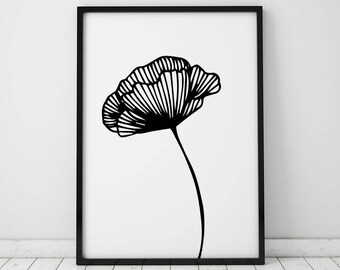 Black and White Flower INSTANT DOWNLOAD Art, Printable Art, Flower Art, Flower Printable, Art Print, Black and White Printable, Download