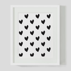 Black and White Heart Pattern  INSTANT DOWNLOAD Art, Printable Art, Hearts, Love Print, Art Print, Abstract Hearts, Download