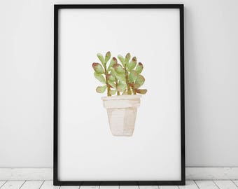 Aquarell Sukkulente Jade Pflanze SOFORTIGER DOWNLOAD Druck, Aquarell Printables, Sukkulente druckbar, Pflanzenkunst, Jade Pflanze, Aquarell Druck