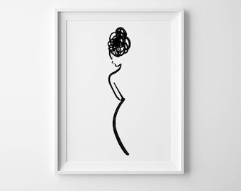 Vrouw silhouet illustratie INSTANT DOWNLOAD kunst, illustratie afdrukbare, minimalistische, minimalistische kunst, feministische kunst, Female Art, vrouwelijk