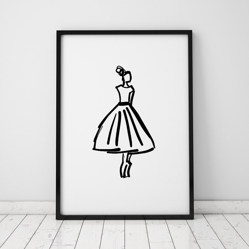 Ballerina Illustration INSTANT DOWNLOAD Art, Illustration Printable, Minimalist, Minimalist Art, Girls Room, Teen Art image 1