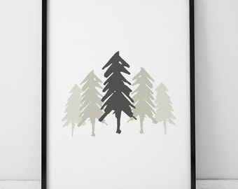 Tree Illustration INSTANT DOWNLOAD, Tree Poster, Green Trees Print, Printable, Trees Print, Illustration Artwork, Trees Printable, Forest