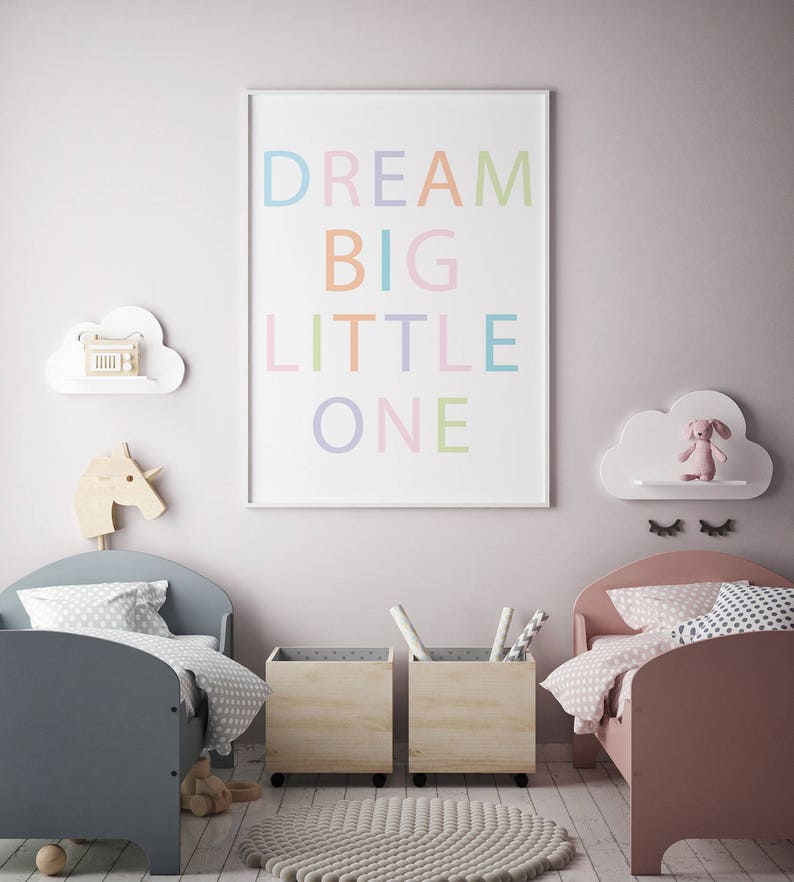 Dream Big Little One, Large Poster Print, 24x36, Nursery Printable, Baby Room Art Poster, Baby Poster, Kids Printable, Playroom Poster, Kids image 1