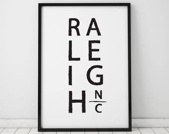 Raleigh Printable Art, North Carolina Printable Art, North Carolina Art, Raleigh Art, Wall Poster, Printable NC Art, Art Print, Black, White