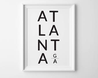 Atlanta Georgia Printable Art, Atlanta Poster, Georgia Art, Art Print, Wall Poster, Printable Atlanta Art, ATL Art Print, Black and White