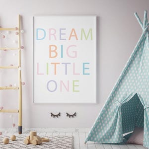 Dream Big Little One, Large Poster Print, 24x36, Nursery Printable, Baby Room Art Poster, Baby Poster, Kids Printable, Playroom Poster, Kids image 2