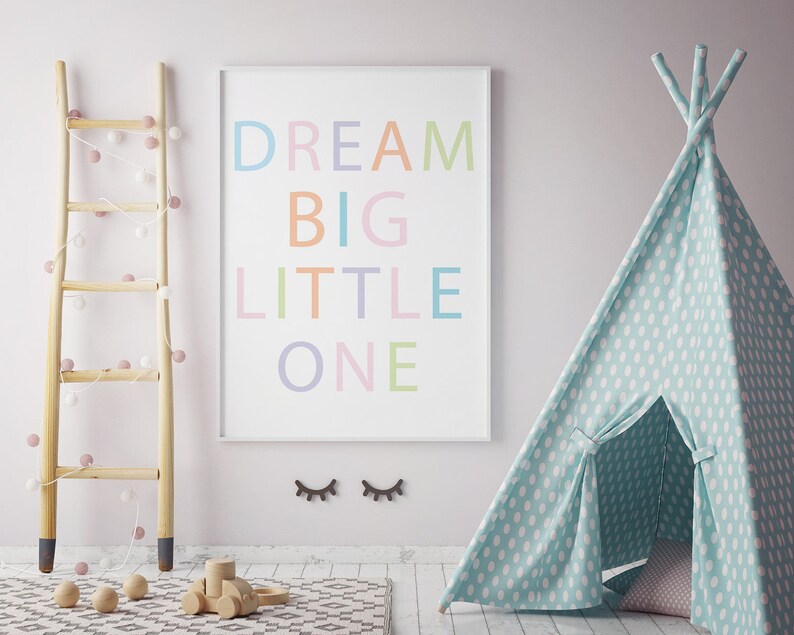 Dream Big Little One, Large Poster Print, 24x36, Nursery Printable, Baby Room Art Poster, Baby Poster, Kids Printable, Playroom Poster, Kids image 2