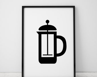 French Press INSTANT DOWNLOAD Printable Art, Coffee Printables, Brew Coffee Print, Coffee Printable, Coffee Artwork, French Press Art