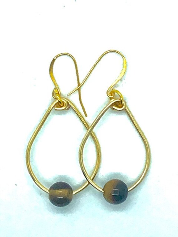 Tigers Eye Gold Oval Hoops -Ayurveda Spiritual Jewelry, Ayurveda Superfood - AlohaVeda - Made on Maui - Ayurveda Maui