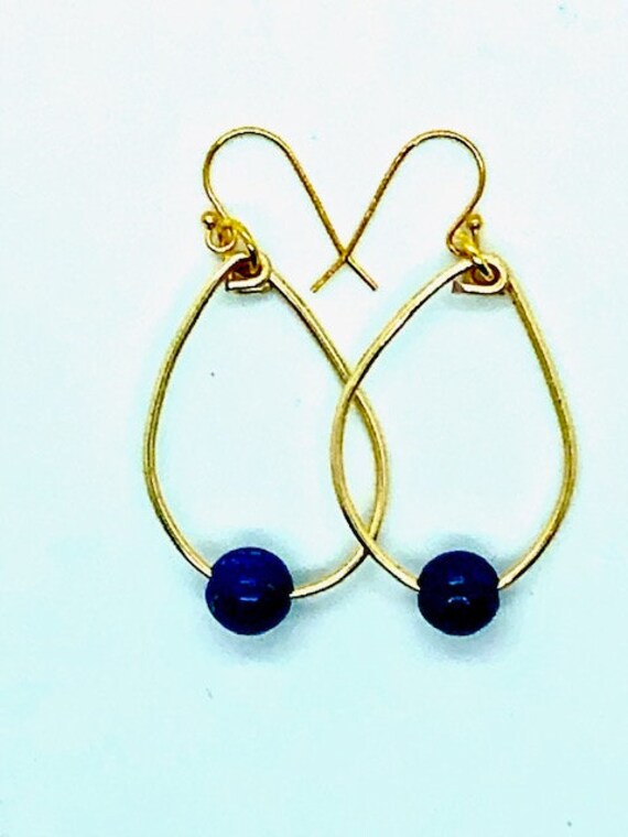Lapis Gold Hoops - Ayurveda Spiritual Jewelry, Ayurveda Superfood - AlohaVeda - Hand Made on Maui - Day Saturday - Saturn - Ayurveda Maui