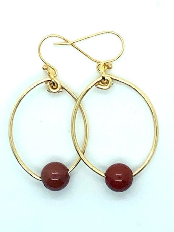 Red Jade Gold Hoops - Spiritual Jewelry - Conscious Jewelry - Alohaveda - Ayurveda Superfood - Made on Maui - Ayurveda Hawaii