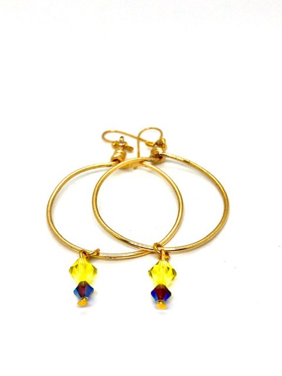 Citrine and Lapis Crystal Gold Hoops - Ayurveda - Jupiter and Saturn - Healing - Spiritual Jewelry - Ayurveda Superfood - Hawaii