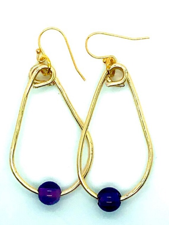 Amethyst Gold Hoops Large - Spiritual Jewelry - AlohaVeda - Ayurveda Superfood - Hawaii - Hand Made on Maui - Ayurveda -