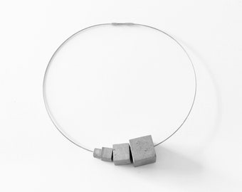Minimalist necklace with 11 concrete modules by ORTOGONALE design Italy, modern architectural  jewelry ideal as architect  gift