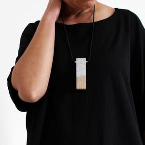 Statement Architectural Necklace with Geometric Concrete and Wood Pendant