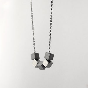 Modern Architectural Necklace with Chain made of Italian Silver and Concrete & Stainless Steel Cubes