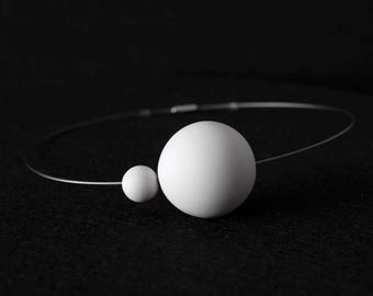 Modern Design Necklace with Matte Porcelain Asymmetric Beads from the Minimalist  Jewelry Collection SATELLITE