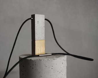 Statement Architectural Necklace with Geometric Concrete and Wood Pendant