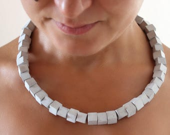 Contemporary Concrete Cube Necklace, Unique Architectural Jewelry.