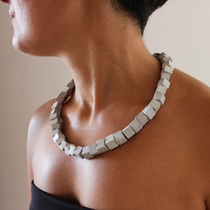 Choker necklace made of lightweight concrete, ideal Gift for architect. Modern design jewelry with brutalist approach