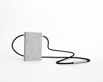 Architectural necklace with golden ratio rectangle pendant made of concrete & stainless steel. Modern design necklace, concrete jewelry