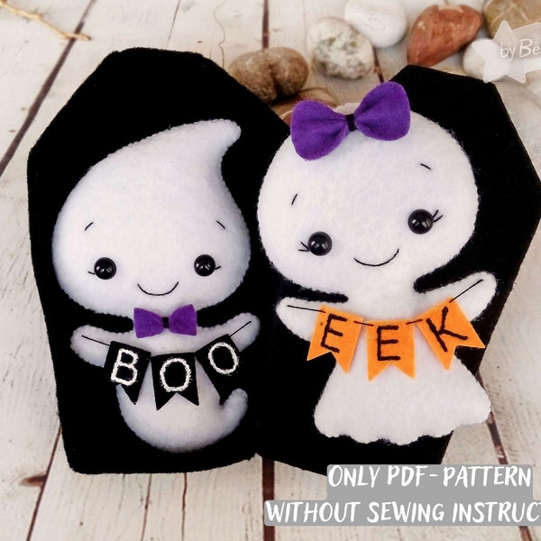 Ghost pattern PDF file without instructions, Halloween ornaments felt ghosts boy and girl, DIY Halloween gift, Instant download Halloween