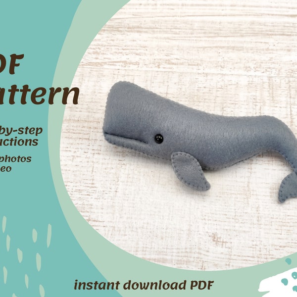 Whale sewing pattern pdf felt sperm whale baby mobile sea nursery PDF tutorial whale toy pattern felt ornaments diy whale ocean animals felt