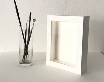 Deep Box Frame • White Wood • 5x7 inches = 12.7x17.8 cm