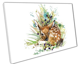 Canvas Aquarel hert herten bos dierenkunst voor thuiskantoorinrichting