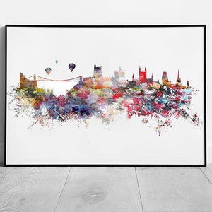 Malerischer Bristol City Skyline Wandkunst-Druck - fertig zum Aufhängen