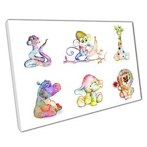 Toile d'art murale aquarelle pour enfants : décoration de salle de jeux, de chambre d'enfant et de bureau, prête à accrocher