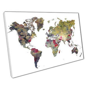 Lebendige Aquarell Weltkarte Leinwand: Wandkunst zum Aufhängen für Zuhause & Büro Dekor