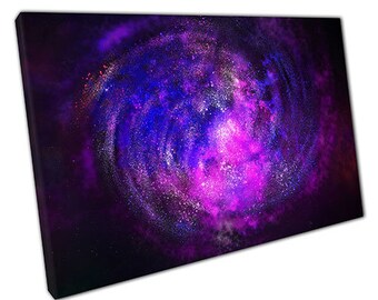 Print on Canvas Swirling Vibrant Purple Galaxy Ready to Hang Wall Art Print Picture For Home Office Decor