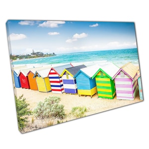 Vibrant Melbourne Beach Huts Canvas Print: Colorful Coastal Wall Art for Home & Office Decor